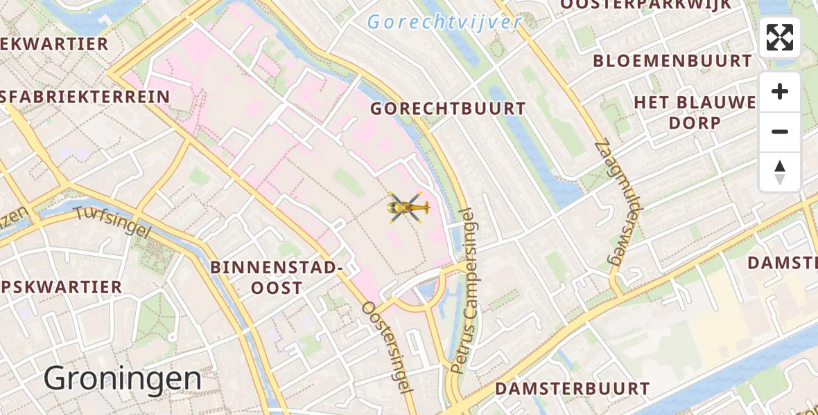 Routekaart van de vlucht: Ambulancehelikopter naar Universitair Medisch Centrum Groningen
