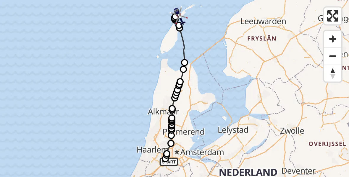 Routekaart van de vlucht: Politiehelikopter naar Vlieland, Vlieland