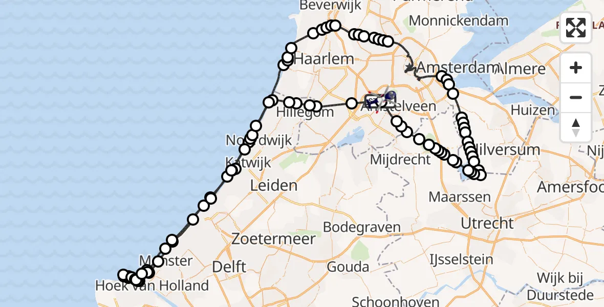 Routekaart van de vlucht: Politiehelikopter naar Amsterdam Vliegveld Schiphol, Amsterdam Vliegveld Schiphol