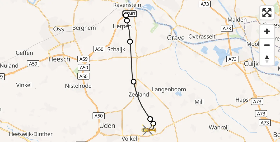 Routekaart van de vlucht: Lifeliner 3 naar Vliegbasis Volkel, Vliegbasis Volkel