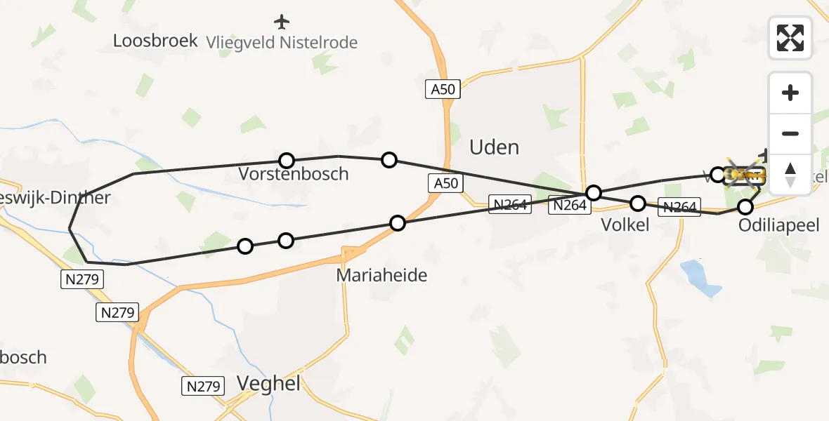 Routekaart van de vlucht: Lifeliner 3 naar Vliegbasis Volkel, Vliegbasis Volkel