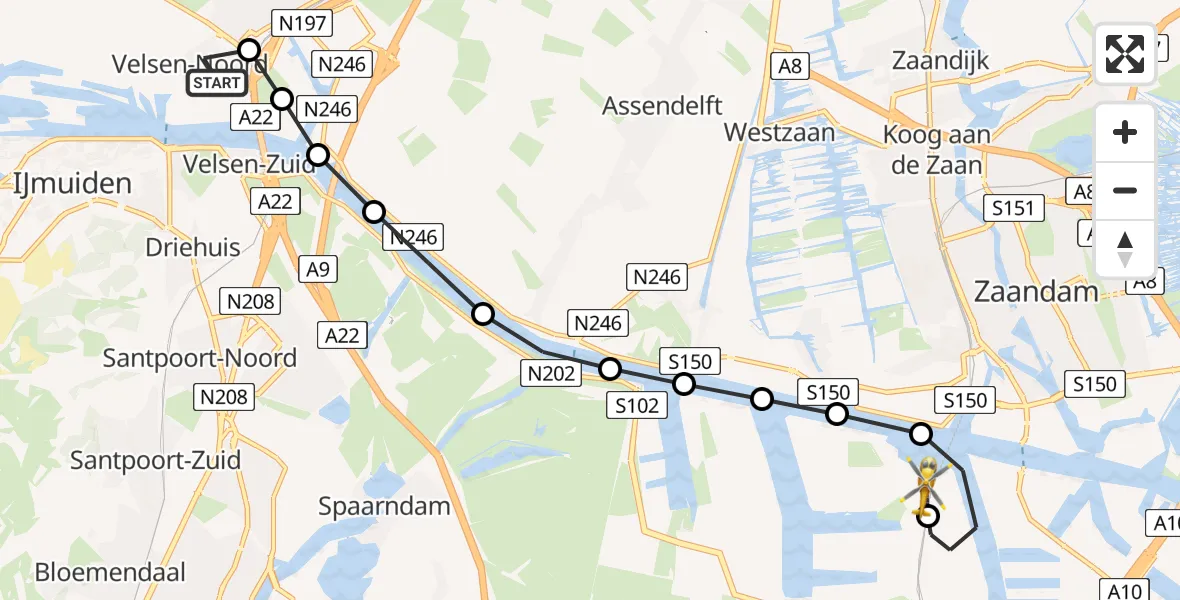 Routekaart van de vlucht: Lifeliner 1 naar Amsterdam Heliport, Amsterdam Heliport