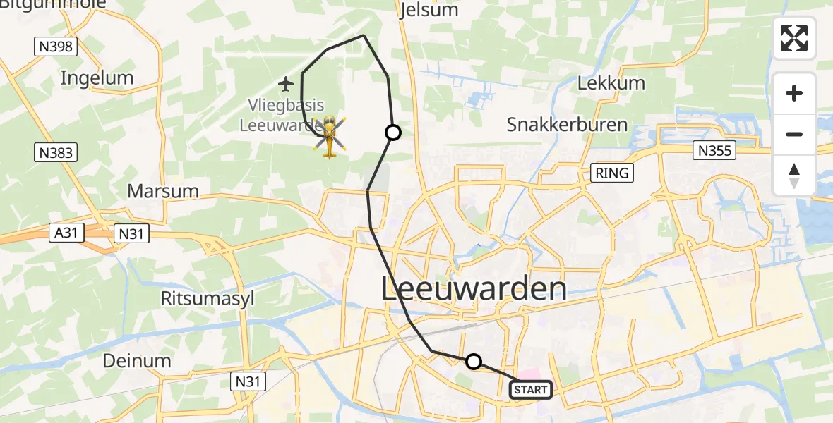 Routekaart van de vlucht: Ambulancehelikopter naar Vliegbasis Leeuwarden, Vliegbasis Leeuwarden