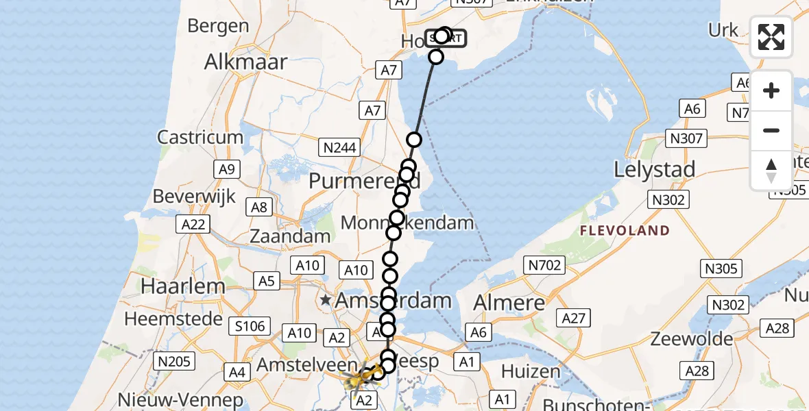 Routekaart van de vlucht: Lifeliner 1 naar Amsterdam UMC Helipad, Amsterdam UMC Helipad