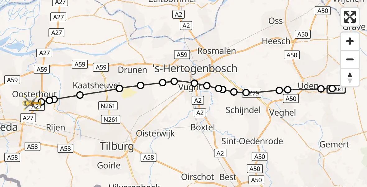 Routekaart van de vlucht: Lifeliner 3 naar Oosterhout, Paterserf