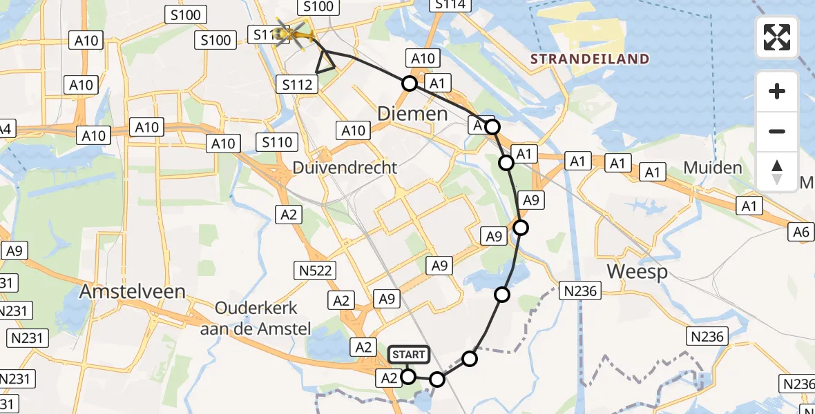 Routekaart van de vlucht: Lifeliner 1 naar Amsterdam, Amsterdam