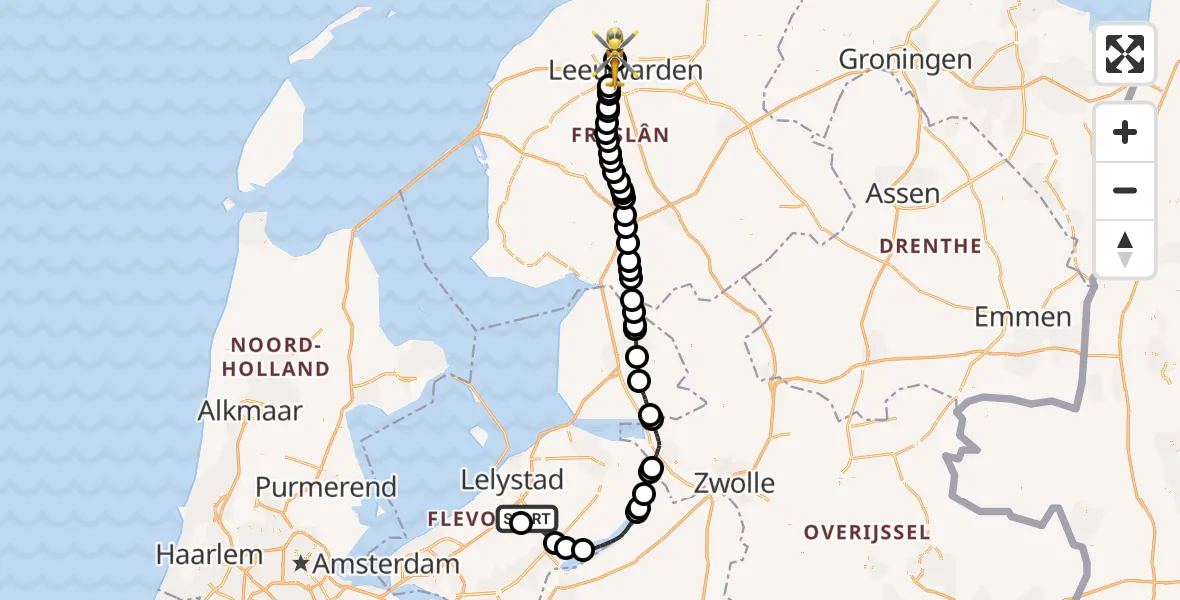 Routekaart van de vlucht: Ambulancehelikopter naar Vliegbasis Leeuwarden, Vliegbasis Leeuwarden