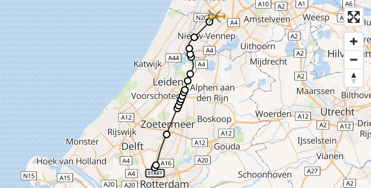 Routekaart van de vlucht: Lifeliner 2 naar Hoofddorp, Skagerhofpad
