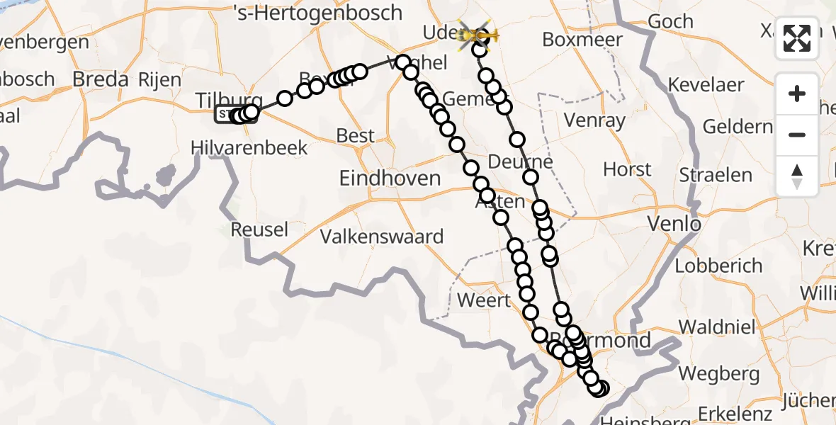 Routekaart van de vlucht: Lifeliner 3 naar Vliegbasis Volkel, Vliegbasis Volkel
