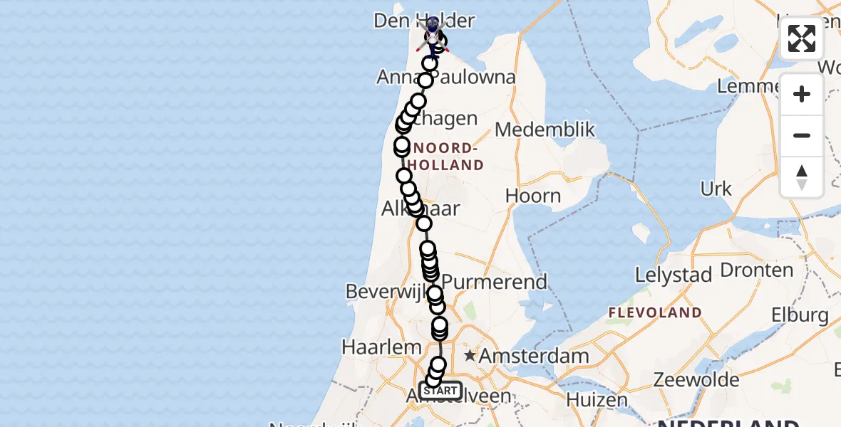 Routekaart van de vlucht: Politiehelikopter naar Militair vliegveld De Kooy / Den Helder Airport, Militair vliegveld De Kooy / Den Helder Airport