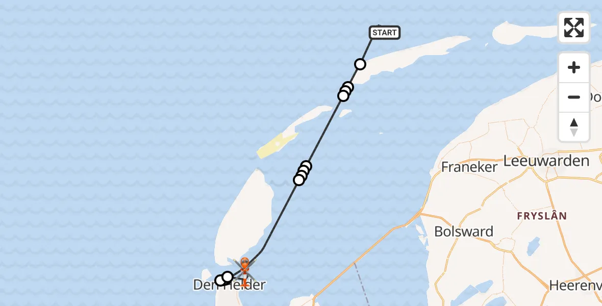 Routekaart van de vlucht: Kustwachthelikopter naar Waddenzee, Waddenzee