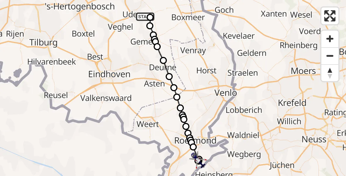 Routekaart van de vlucht: Politiehelikopter naar Posterholt, 1e Heuvelenweg