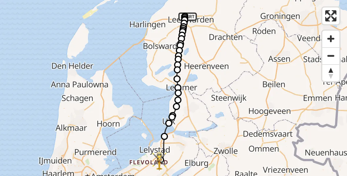 Routekaart van de vlucht: Ambulancehelikopter naar Lelystad Airport, Lelystad Airport
