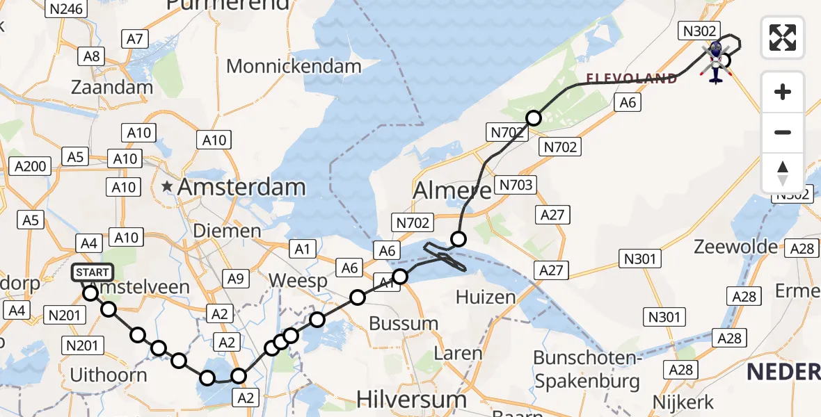 Routekaart van de vlucht: Politiehelikopter naar Lelystad Airport, Lelystad Airport