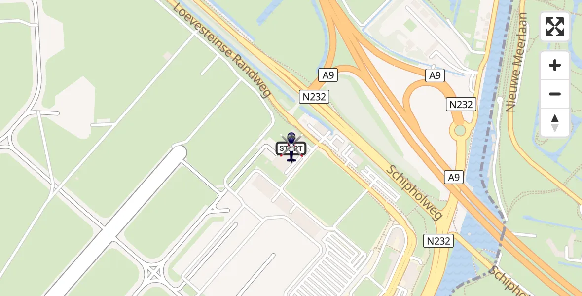 Routekaart van de vlucht: Politiehelikopter naar Amsterdam Vliegveld Schiphol, Amsterdam Vliegveld Schiphol
