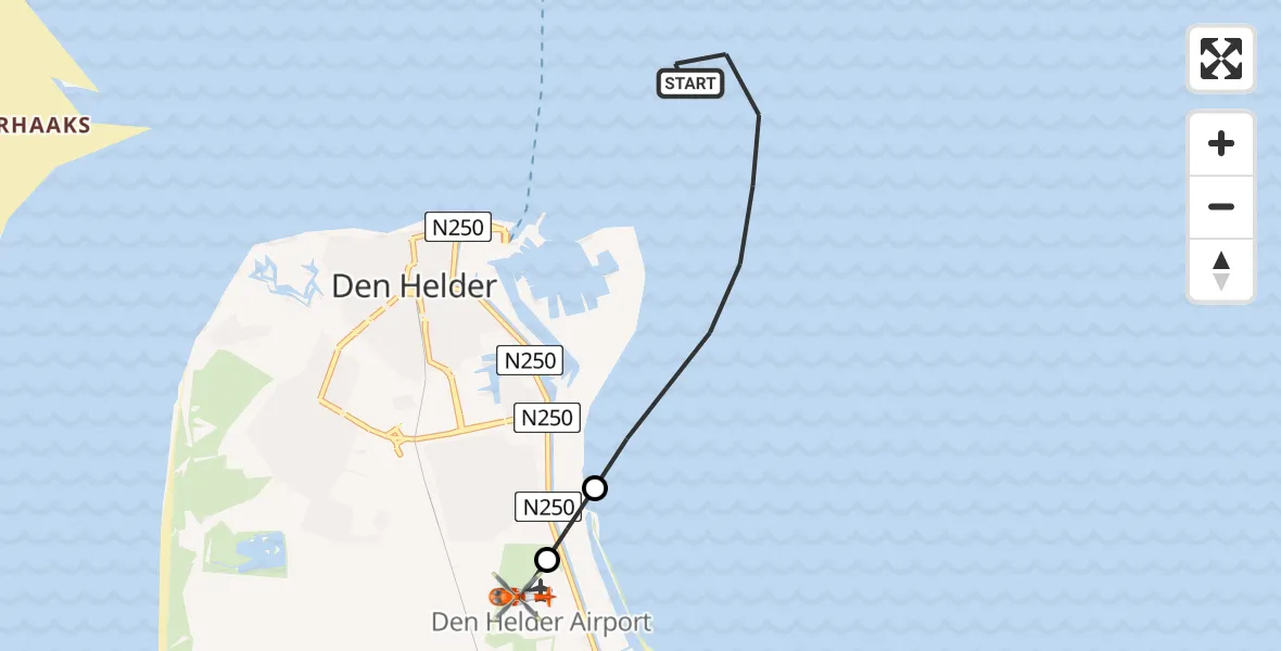Routekaart van de vlucht: Kustwachthelikopter naar Militair vliegveld De Kooy / Den Helder Airport, Militair vliegveld De Kooy / Den Helder Airport