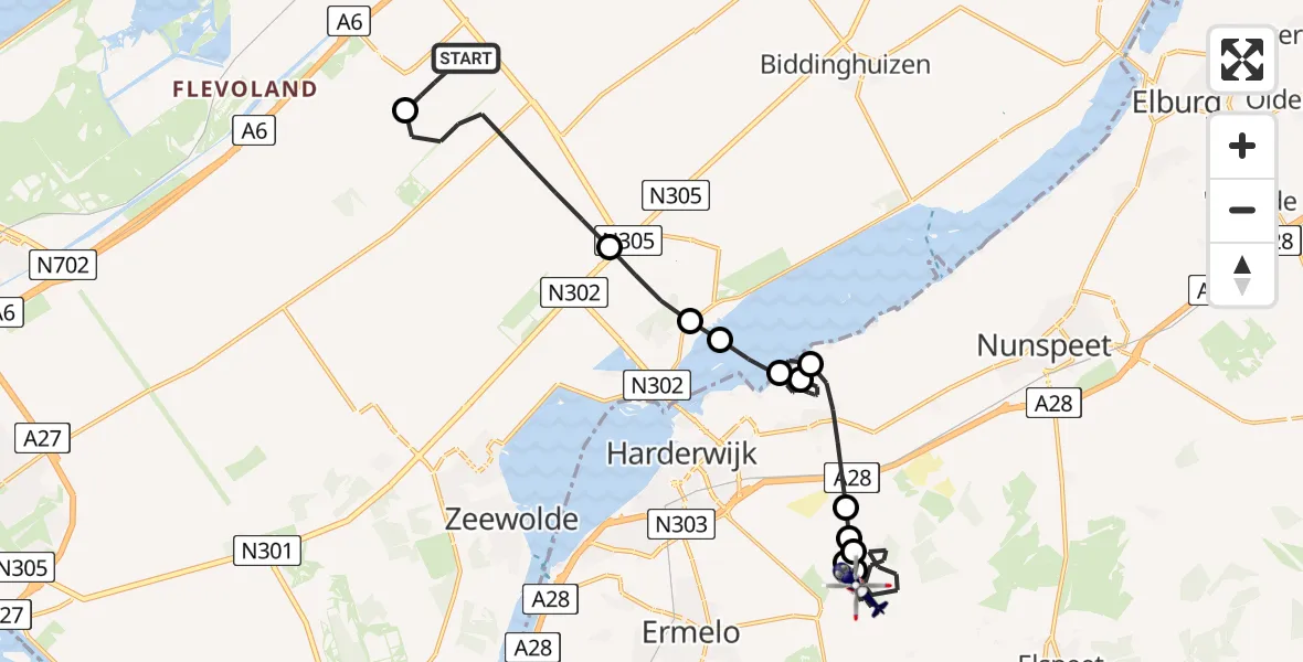 Routekaart van de vlucht: Politiehelikopter naar Ermelo, Bredeweg