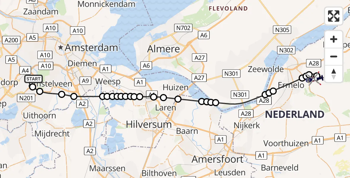 Routekaart van de vlucht: Politiehelikopter naar Ermelo, Bredeweg