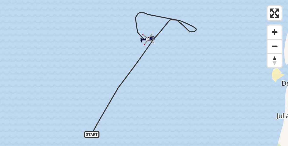 Routekaart van de vlucht: Politiehelikopter naar Noordzee, Noordzee