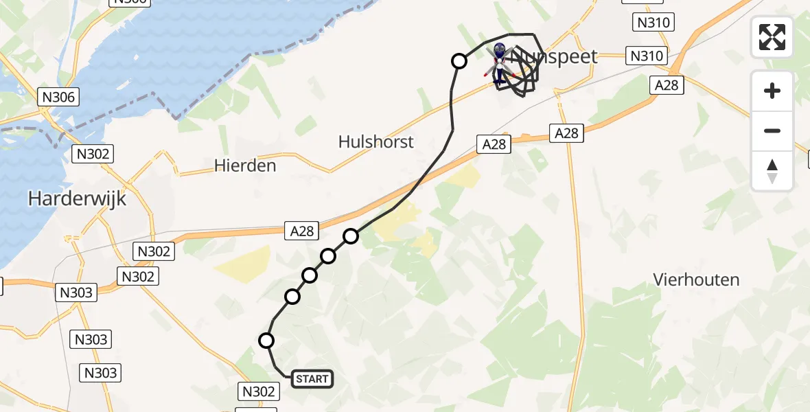 Routekaart van de vlucht: Politiehelikopter naar Nunspeet, Hullerweg