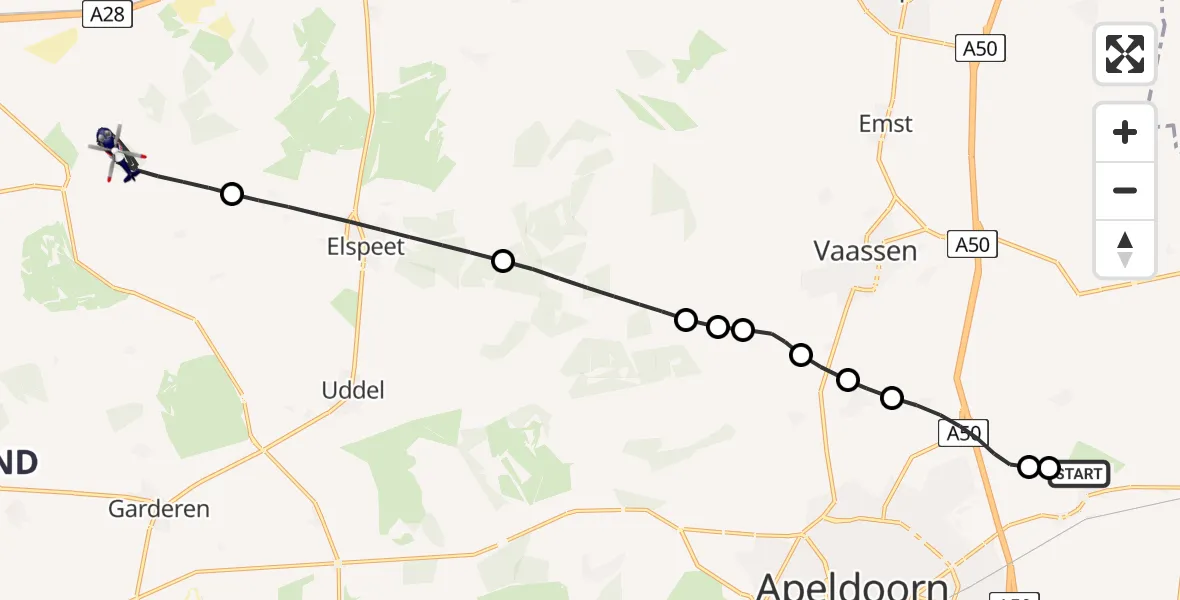 Routekaart van de vlucht: Politiehelikopter naar Ermelo, Bredeweg