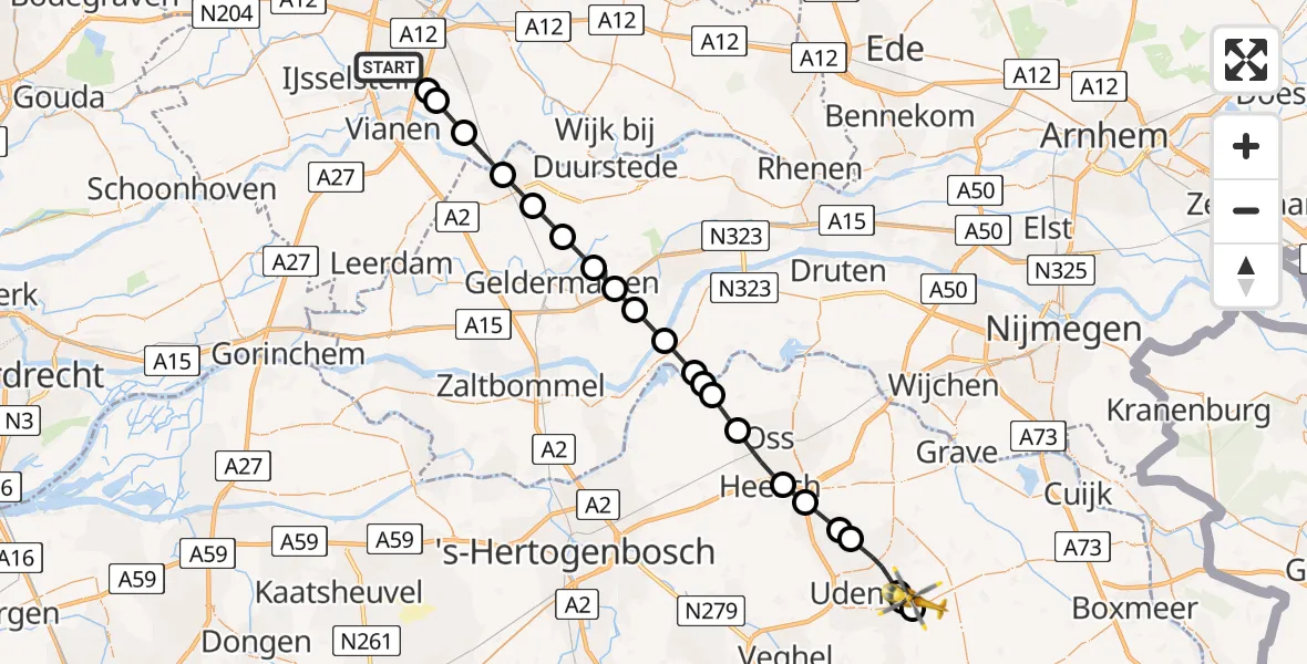 Routekaart van de vlucht: Lifeliner 3 naar Vliegbasis Volkel, Vliegbasis Volkel