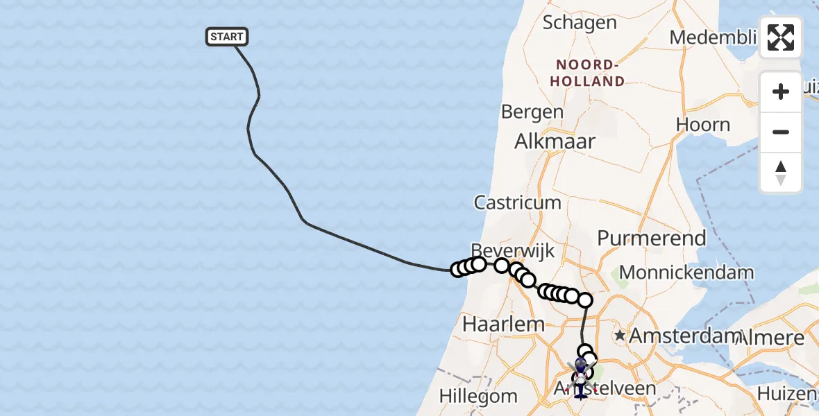 Routekaart van de vlucht: Politiehelikopter naar Amsterdam Vliegveld Schiphol, Amsterdam Vliegveld Schiphol