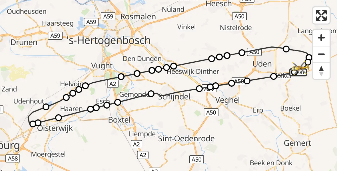 Routekaart van de vlucht: Lifeliner 3 naar Vliegbasis Volkel, Vliegbasis Volkel