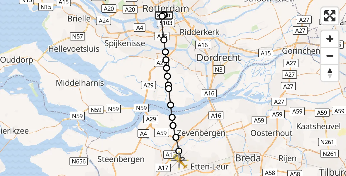 Routekaart van de vlucht: Lifeliner 2 naar Oudenbosch, Albanoweg