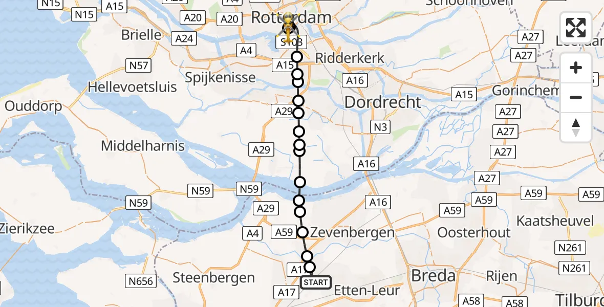 Routekaart van de vlucht: Lifeliner 2 naar Leids Universitair Medisch Centrum (LUMC), Leids Universitair Medisch Centrum (LUMC)