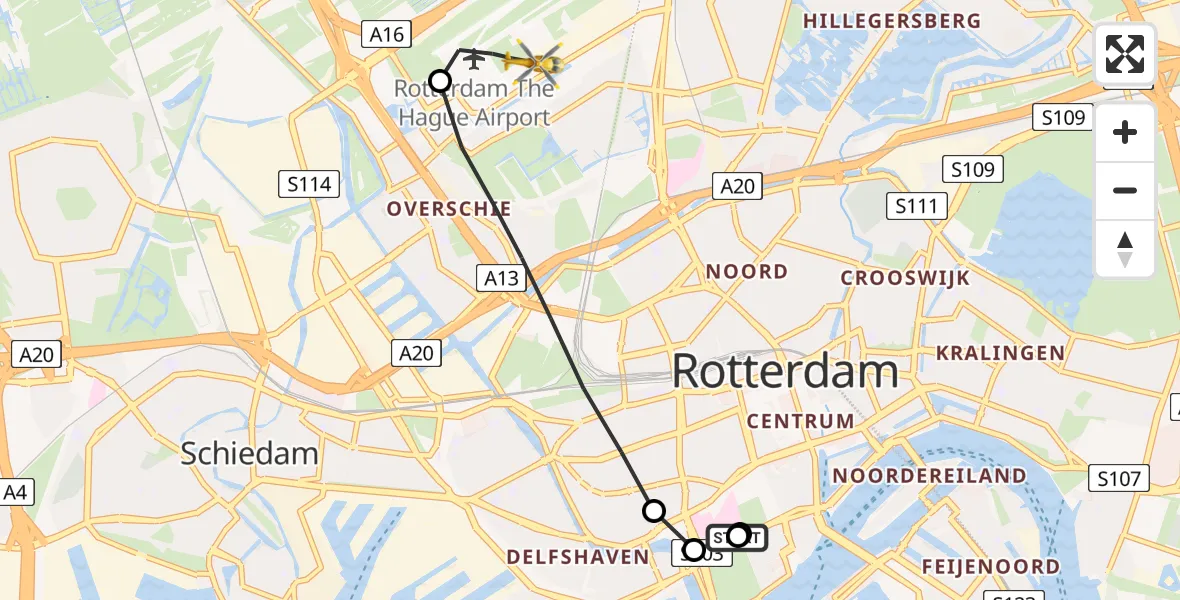 Routekaart van de vlucht: Lifeliner 2 naar Rotterdam The Hague Airport, Rotterdam The Hague Airport