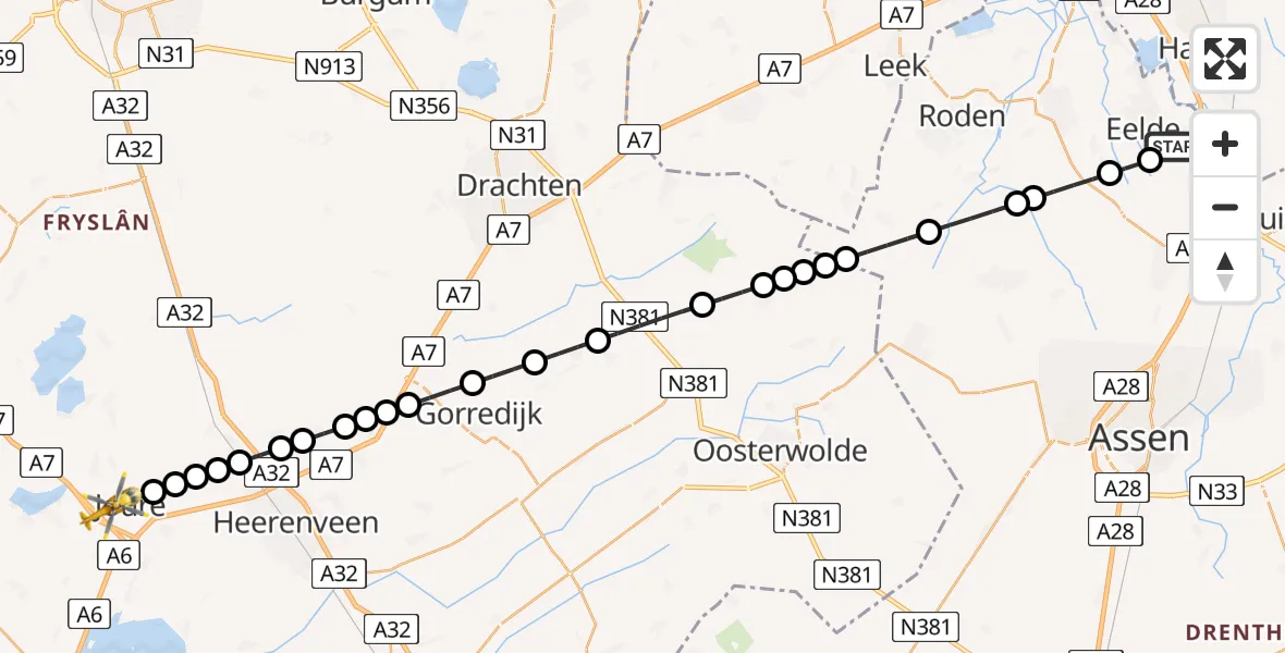 Routekaart van de vlucht: Lifeliner 4 naar Joure, Blaauwhoflaan