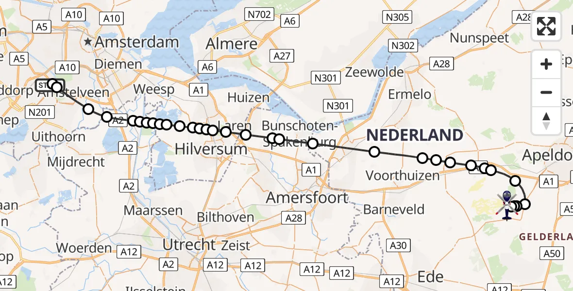 Routekaart van de vlucht: Politiehelikopter naar Harskamp, Stevenpolsepad