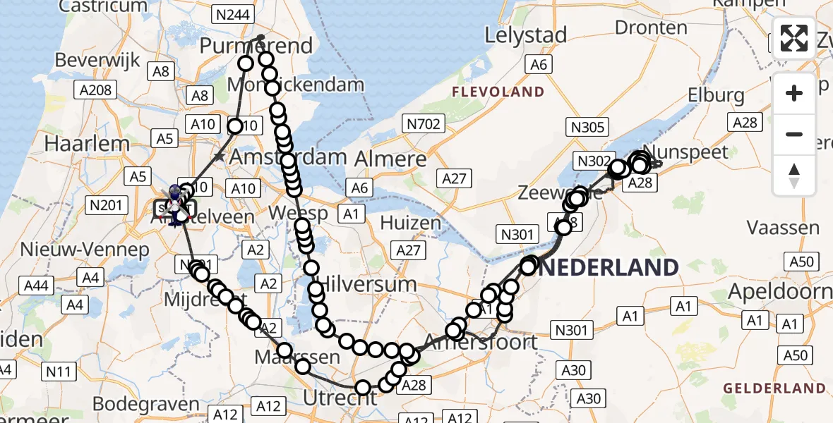 Routekaart van de vlucht: Politiehelikopter naar Amsterdam Vliegveld Schiphol, Amsterdam Vliegveld Schiphol