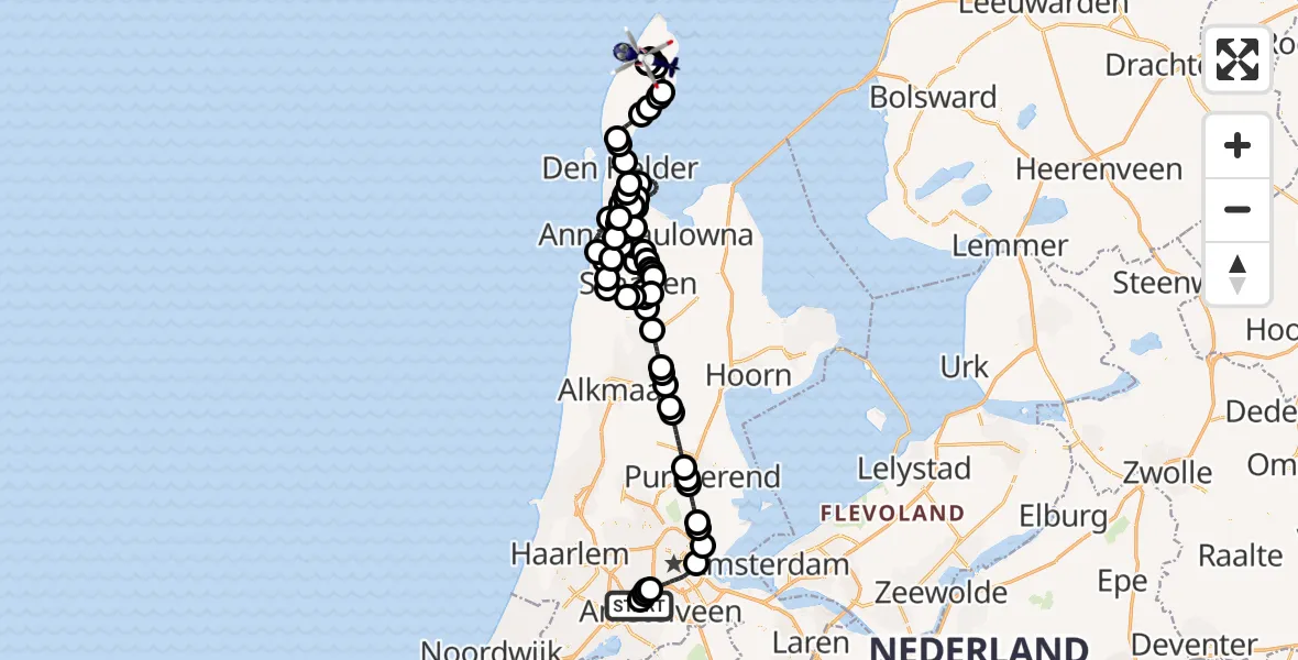 Routekaart van de vlucht: Politiehelikopter naar Texel International Airport, Texel International Airport