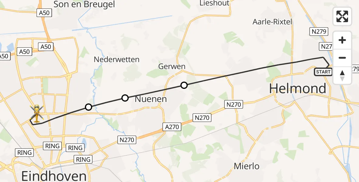 Routekaart van de vlucht: Lifeliner 3 naar Eindhoven, Boostenweg