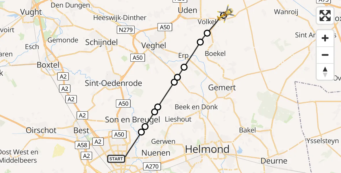 Routekaart van de vlucht: Lifeliner 3 naar Vliegbasis Volkel, Vliegbasis Volkel
