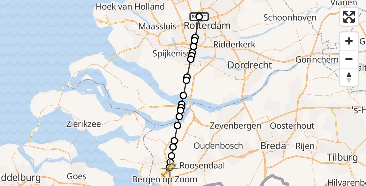 Routekaart van de vlucht: Lifeliner 2 naar Halsteren, Buitenlust