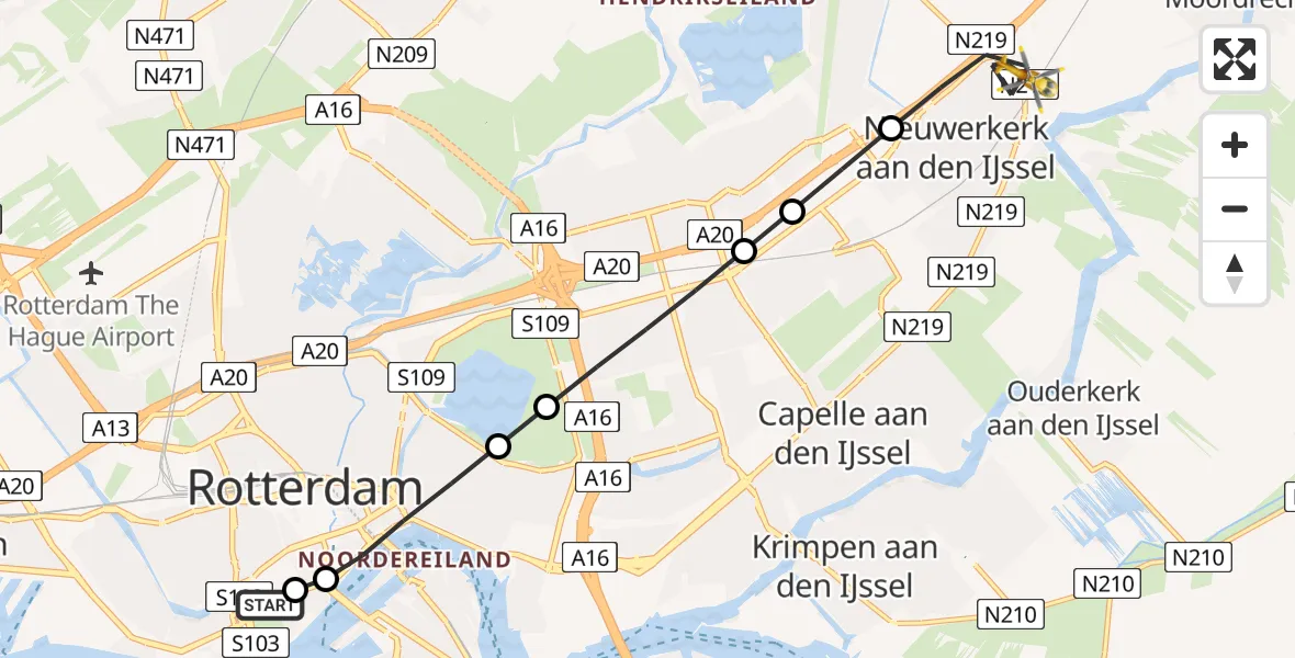 Routekaart van de vlucht: Lifeliner 2 naar Nieuwerkerk aan den IJssel, Zuidplasweg