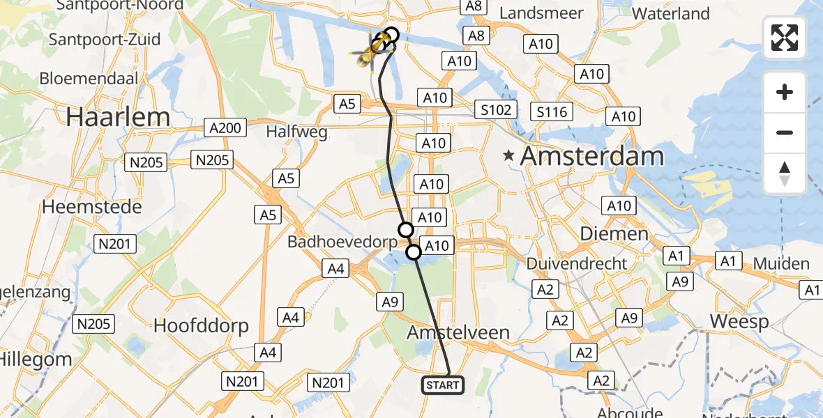Routekaart van de vlucht: Lifeliner 1 naar Amsterdam Heliport, Amsterdam Heliport