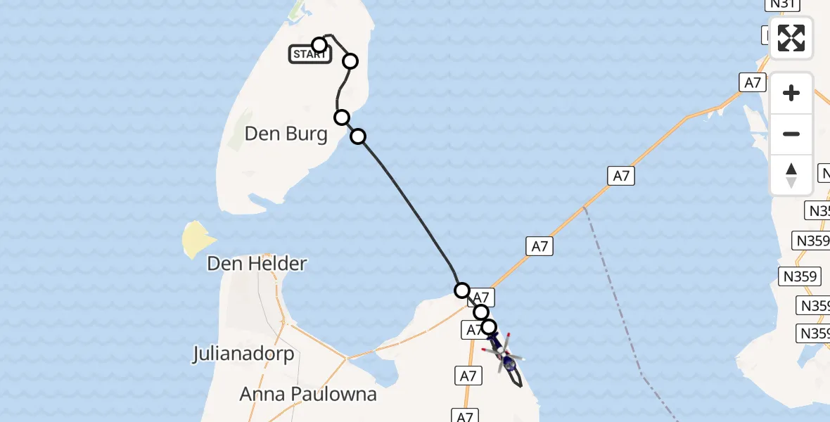 Routekaart van de vlucht: Politiehelikopter naar Wieringerwerf, Noorderdijkweg