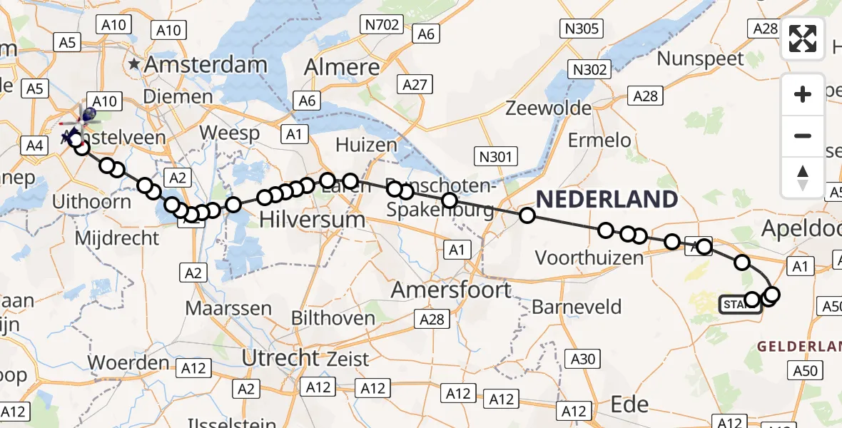 Routekaart van de vlucht: Politiehelikopter naar Amsterdam Vliegveld Schiphol, Amsterdam Vliegveld Schiphol