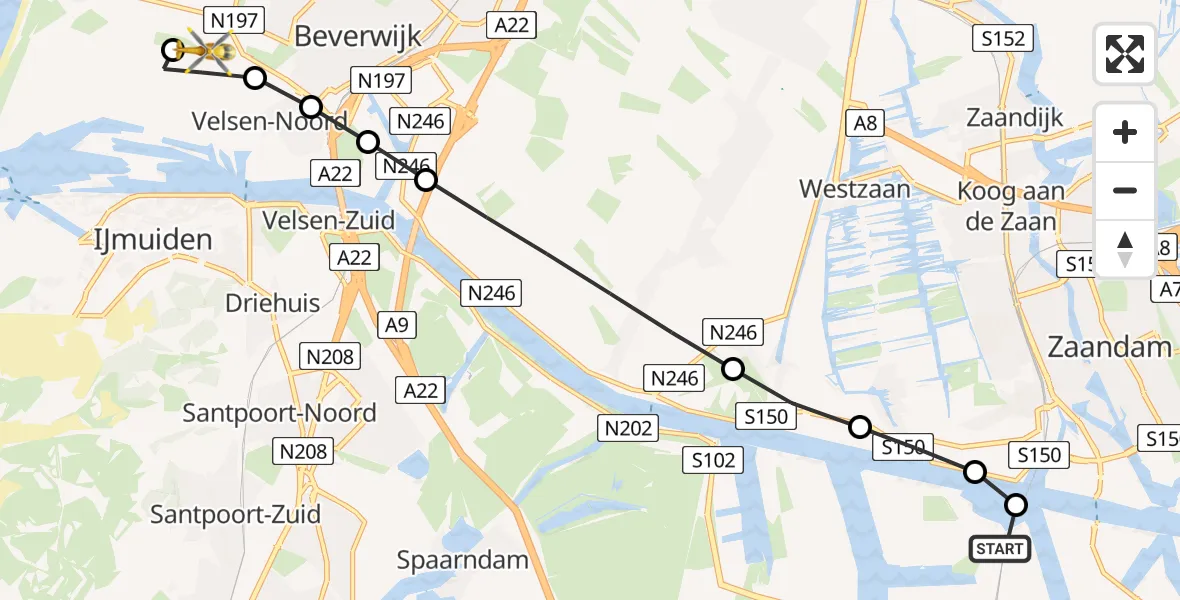 Routekaart van de vlucht: Lifeliner 1 naar Wijk aan Zee, Van Deldenweg