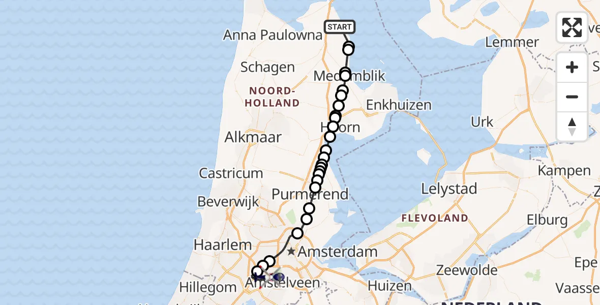 Routekaart van de vlucht: Politiehelikopter naar Amsterdam Vliegveld Schiphol, Amsterdam Vliegveld Schiphol