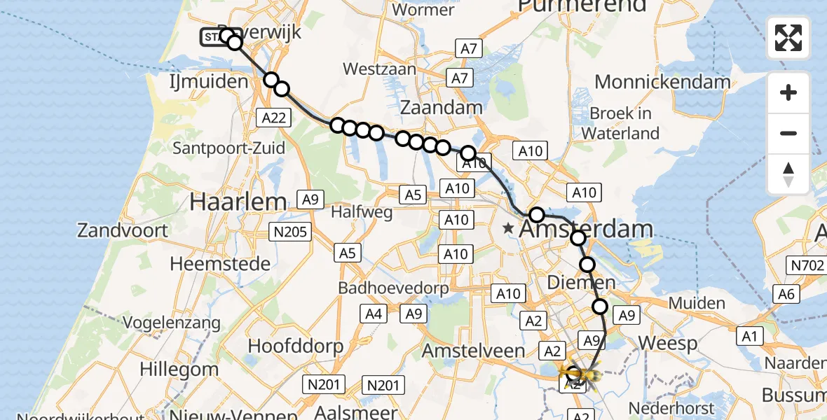 Routekaart van de vlucht: Lifeliner 1 naar Amsterdam UMC Helipad, Amsterdam UMC Helipad