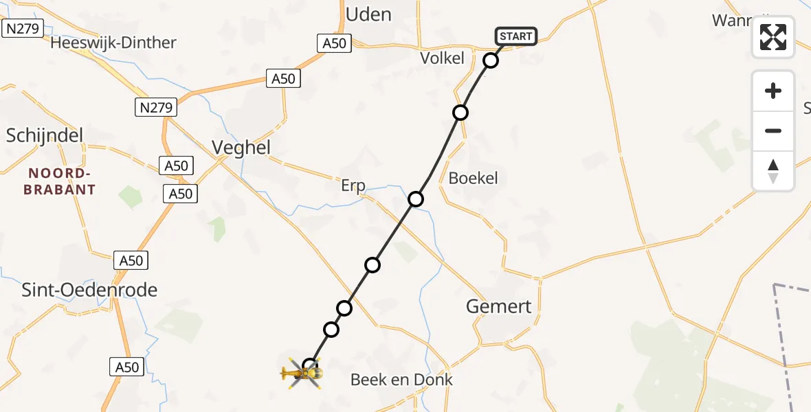 Routekaart van de vlucht: Lifeliner 3 naar Mariahout, Ginderdoor