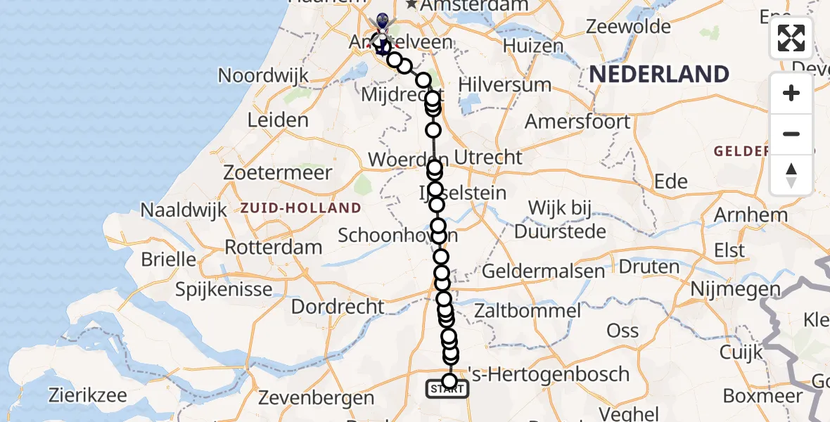 Routekaart van de vlucht: Politiehelikopter naar Amsterdam Vliegveld Schiphol, Amsterdam Vliegveld Schiphol