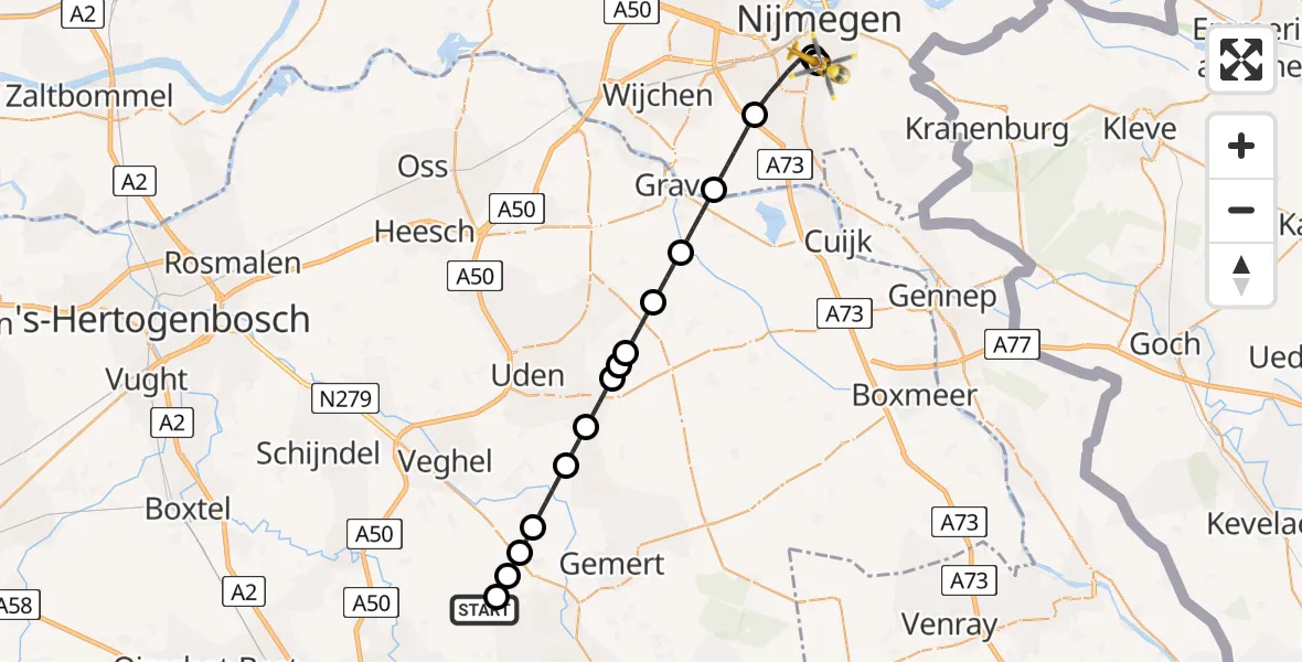Routekaart van de vlucht: Lifeliner 3 naar Radboud University Medical Center Heliport, Radboud University Medical Center Heliport