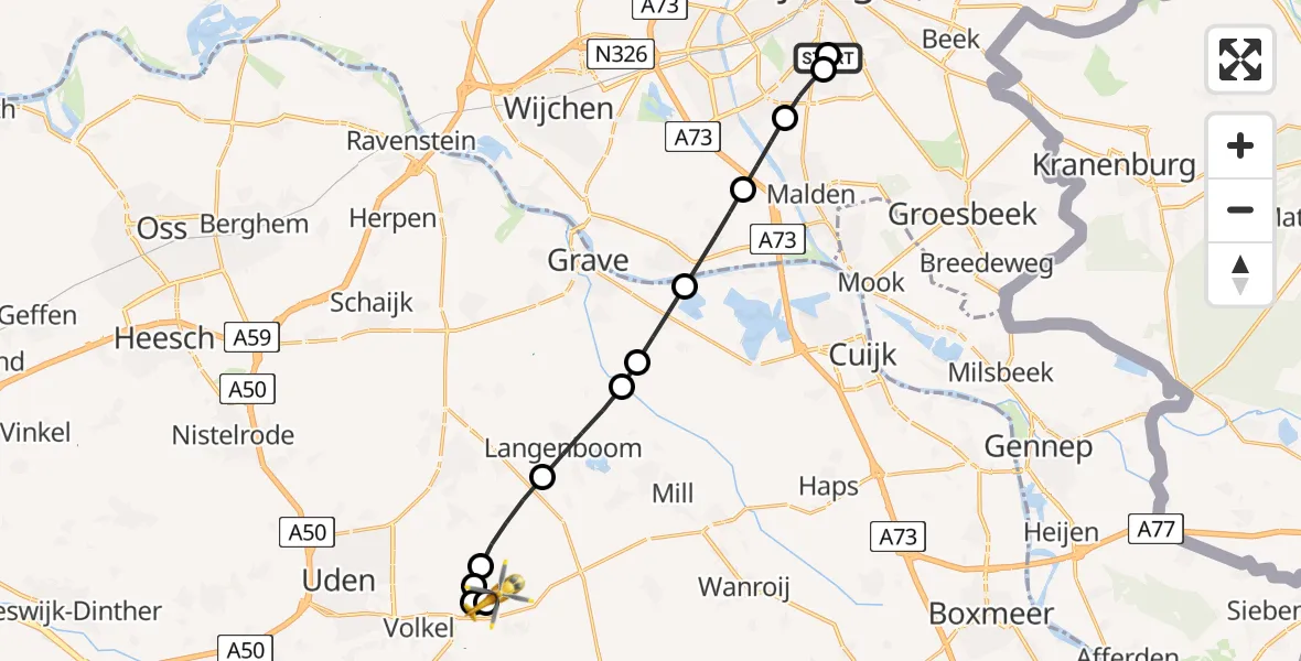 Routekaart van de vlucht: Lifeliner 3 naar Vliegbasis Volkel, Vliegbasis Volkel