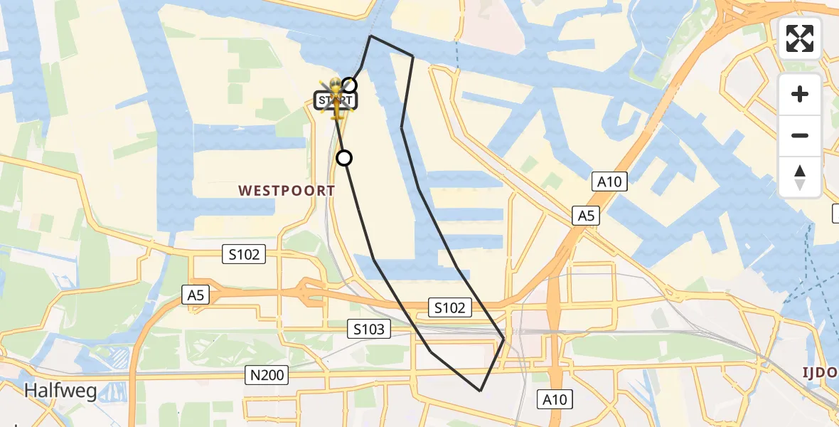 Routekaart van de vlucht: Lifeliner 1 naar Amsterdam Heliport, Amsterdam Heliport